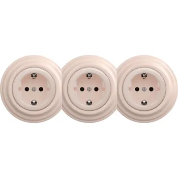 Elektrická zásuvka Kliklap - Trojitá retro zásuvka domovní s rámečkem SCHUKO 230V starorůžová