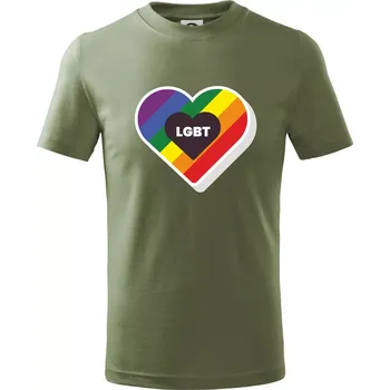 Dětská móda LGBT srdce duhové - Tričko dětské bavlněné - 122 cm/6 let ( Khaki )