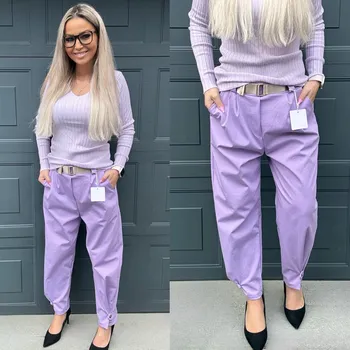 Dámské kalhoty Kalhoty s páskem CHIC Barva: Fialová