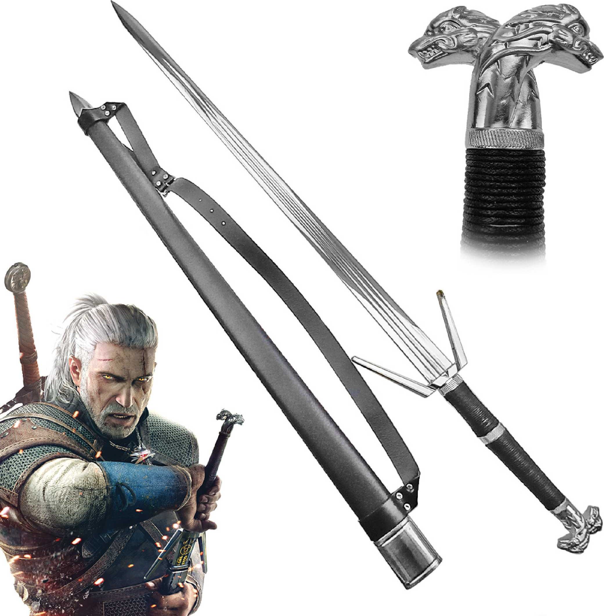 Luxusní 1,5-ruční meč "Witcher - Zaklínač stříbrný" s pevnou pochvou a zádovým popruhem