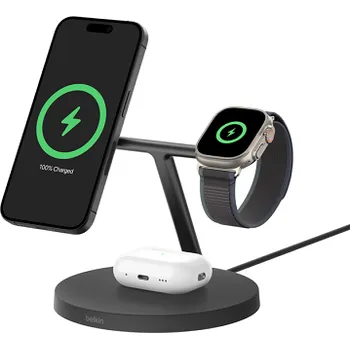 Belkin BOOST CHARGE PRO Qi2, 15W 3v1 stojan s Apple watch fast charge, černý