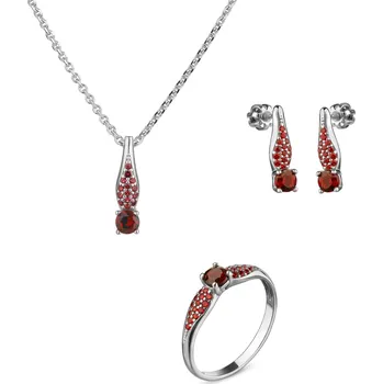 Souprava šperků Stříbrný set šperků 1454 s českým granátem, rhodiovaný Velikost: 53, Zapínání: balónek