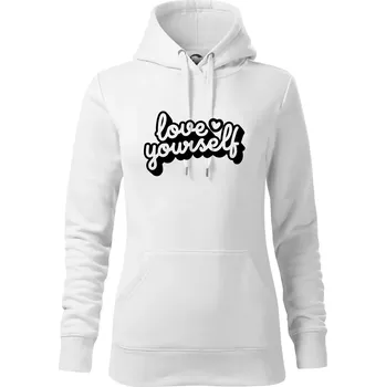 Dámská mikina Love Yourself - Mikina dámská Cape s kapucí - L ( Bílá )