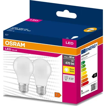Žárovka 2PAK LED žárovka E27 A60 4,9W = 40W 470lm 3000K Warm 200° OSRAM VALUE