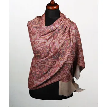 Šála Kašmírská vlněná pašmína Khani Jamavar exclusive s fialovou a béžovou