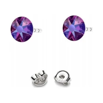 Náušnice Stříbrné Náušnice 925 s krystaly Swarovski Rose 4,5 mm Fuchsia Shimmer