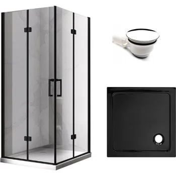 BPS-koupelny Čtvercový sprchový kout HYD-SK08B 80x80 černá/transparent + vanička HYD-SSV-ST02A černá