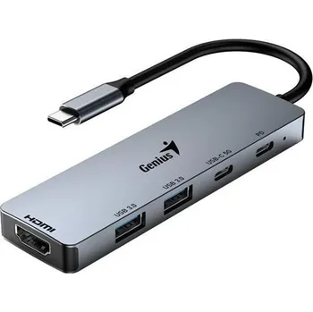 Počítač Genius UH-500 Dokovací stanice, USB-C, 1× HDMI, 2× USB 3.0, 2× USB-C, Power Delivery 100W, 15cm, šedá