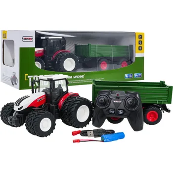 RC model Ramiz Červený R/C traktor se zeleným přívěsem