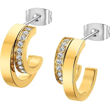 Náušnice Dámské pozlacené ocelové náušnice se zirkony půlkruhy | Elegantní design | Kvalitní zpracování | Dámské naušnice | Dámské šperky | ROMERO pozlacená chirurgická ocel, zirkony