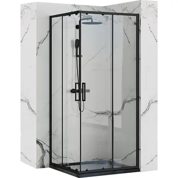 Čtvercový sprchový kout REA PUNTO 90x90 cm, černá/transparent + vanička Savoy černá