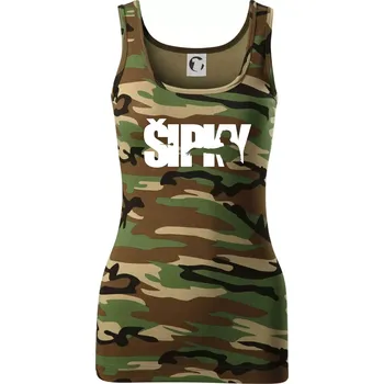 Dámské tričko Šipky - nápis se šipkařem - Dámské Maskáčové tílko - M ( Hnědý maskáč )