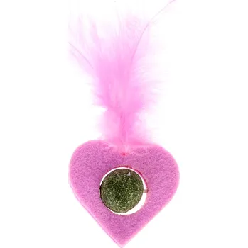 Hračka pro kočku TIAKI srdce s pírkem a šantou kočičí