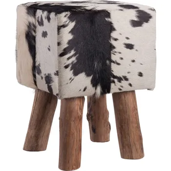 Taburet / stolička z pravé hovězí kůže Fellhof černobílý