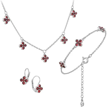 Souprava šperků Stříbrný set šperků 1471 s českým granátem, rhodiovaný - květina Zapínání: balónek