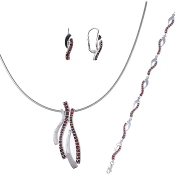 Souprava šperků Stříbrný set šperků 967 s českým granátem, rhodiovaný - vlnka Zapínání: puzeta