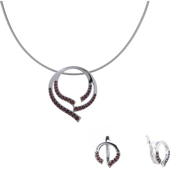 Souprava šperků Stříbrný set šperků 1315 s českým granátem, rhodiovaný - kruh Zapínání: balónek