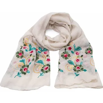 Šála Šála klasická - béžová s vyšitými květy