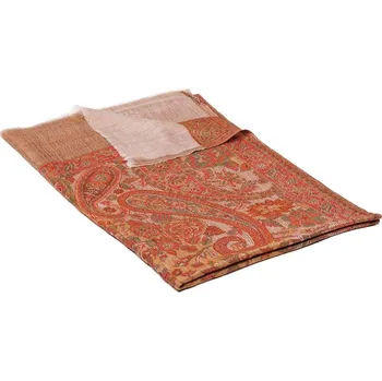 Šála Kašmírská vlněná pašmína Khani Jamavar exclusive s červenou, žlutou a světle hnědou