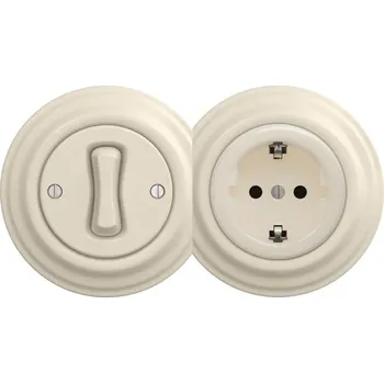 vypínač Kliklap - Retro jednopólový vypínač č. 1 a zásuvka SCHUKO 230V s rámečkem béžová