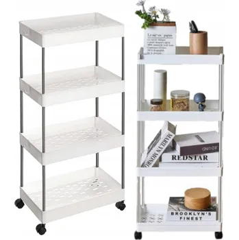 Koupelnový nábytek Koupelnová police Ecarla volně stojící bílá se 4 policemi na kolečkách