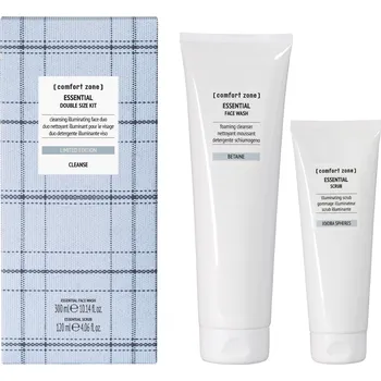 Comfort Zone ESSENTIAL MAXI KIT - jemný mycí krém 300ml a rozjasňující čistící scrub 120 ml čisticí a rozjasňující duo na obličej, jemné čištění pleti a pórů