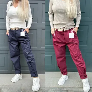 Dámské kalhoty Kalhoty s páskem CHIC Barva: Tmavě modrá