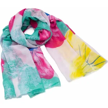 Šála Šála klasická - zeleno-fuchsiová s květy