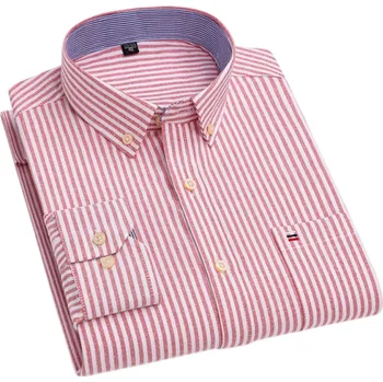 Pánská košile Pánská košile s límečkem a kapsičkou Pruhovaný jednobarevný vzor Bavlněná košile na knoflíky pro běžné nošení červená 7XL