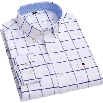 Pánská košile Pánská košile s límečkem a kapsičkou Kostkovaný vzor v jedné barvě Bavlněná košile na knoflíky pro běžné nošení bílá 6XL