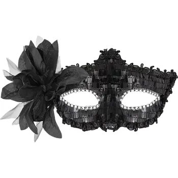 Karnevalová maska Karnevalová maska s flitry a květem černá