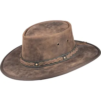Klobouk Barmah Squashy Bronco – hnědý skládací kožený klobouk z Austrálie Velikost: 57 cm (M)
