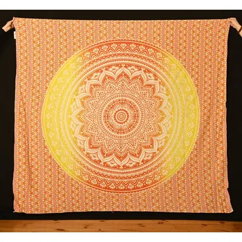 Přehoz na lůžko Mandala velká Umrao oranžovo-žlutá