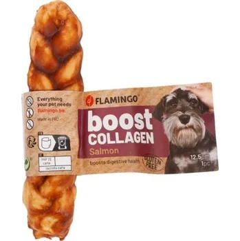 Pamlsek pro psa FLAMINGO Boost Collagen Braided Strip s lososem 12,5cm (30g) (1ks)