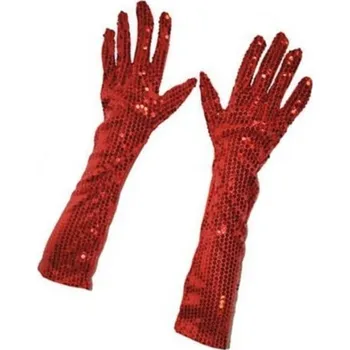 Karnevalový doplněk Dlouhé rukavice s flitry - červené 45 cm