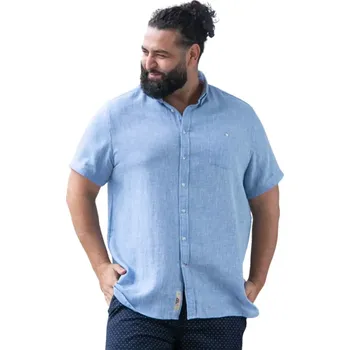 Pánská košile Pánská velká hladká lněná košile s krátkým rukávem Duke D555 Falmouth – světle modrá (4XL)