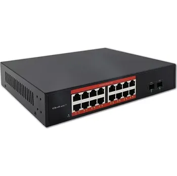 Switch Gigabitový poe switch 16× rj45 a 2× sfp, 1000 mb/s, kovové šasi
