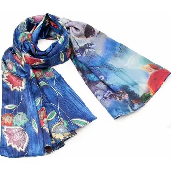 Šála Šála hebká oboustranná - modrá s potiskem