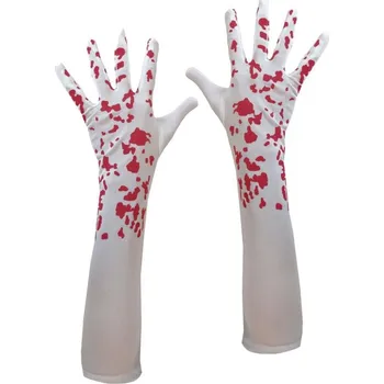 Karnevalový doplněk Dlouhé bílé rukavice krvavé
