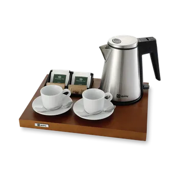 Čajová souprava Varný set quiny s konvicí, tmavé dřevo, černý zásobník na čaj