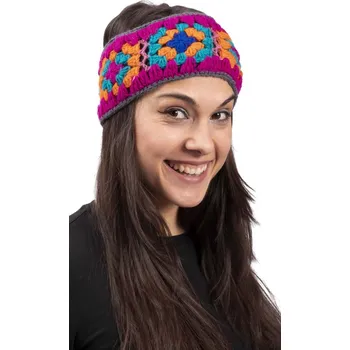 Rukavice Vlněná čelenka FLOWER / šedo-růžová