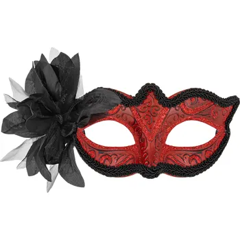 Karnevalová maska Karnevalová párty maska s květem červená