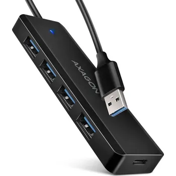 USB hub AXAGON HUE-C1A, 4x USB 5Gbps TRAVEL hub, USB-C napájecí konektor, kabel USB-A 19cm HUE-C1A