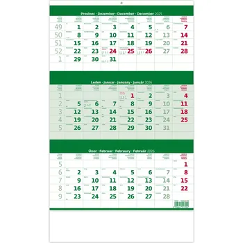 Kalendář Helma365 Nástěnný tříměsíční kalendář s poznámkami zelený 2026