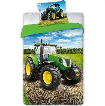 Povlečení Traktor, zelený, bavlna, 140×200 cm, 70×90 cm