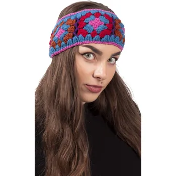 Rukavice Vlněná čelenka FLOWER / modro-růžová III.