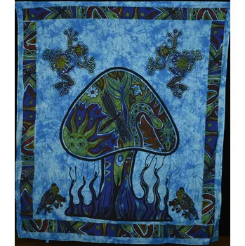 Přehoz na lůžko Mandala velká Houby modrá