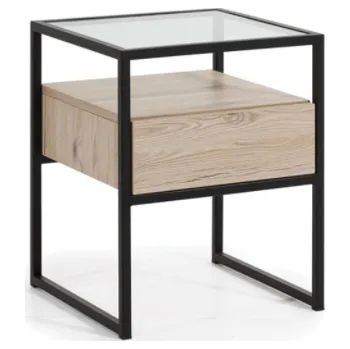 Noční stolek Industriální noční stolek Glass Loft - dub bordeaux, černý kov