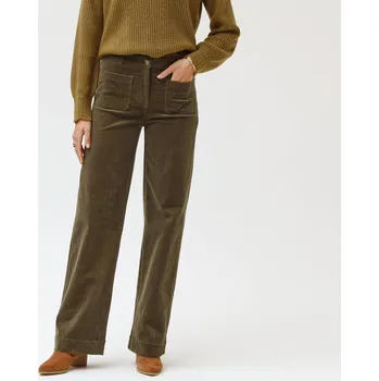 Dámské kalhoty Široké manšestrové kalhoty, pro menší postavu khaki 48