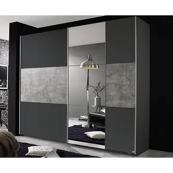 Šatní skříň Šatní skříň Prenzlau, 218 cm, tmavá šedá/šedý beton